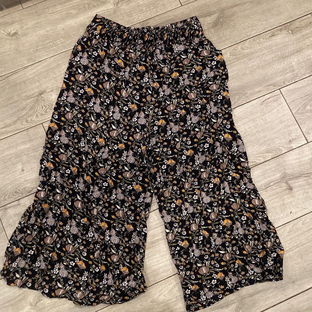 NATURAL LIFE Black Floral Wide Leg Pants